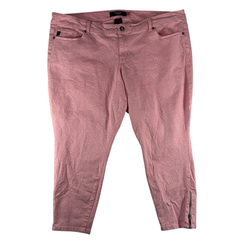 Torrid Plus Size 24 Crop Jeans‎ Skinny Stretch Mid Rise Pants Pink Animal Print